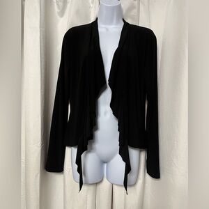Sympli Black Romance Drape Front Cardigan Size 12 Cascade Waterfall Jersey